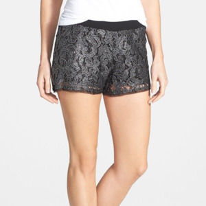 NWT $88 LA Made Mayra Metallic Foil Lace Shorts Black